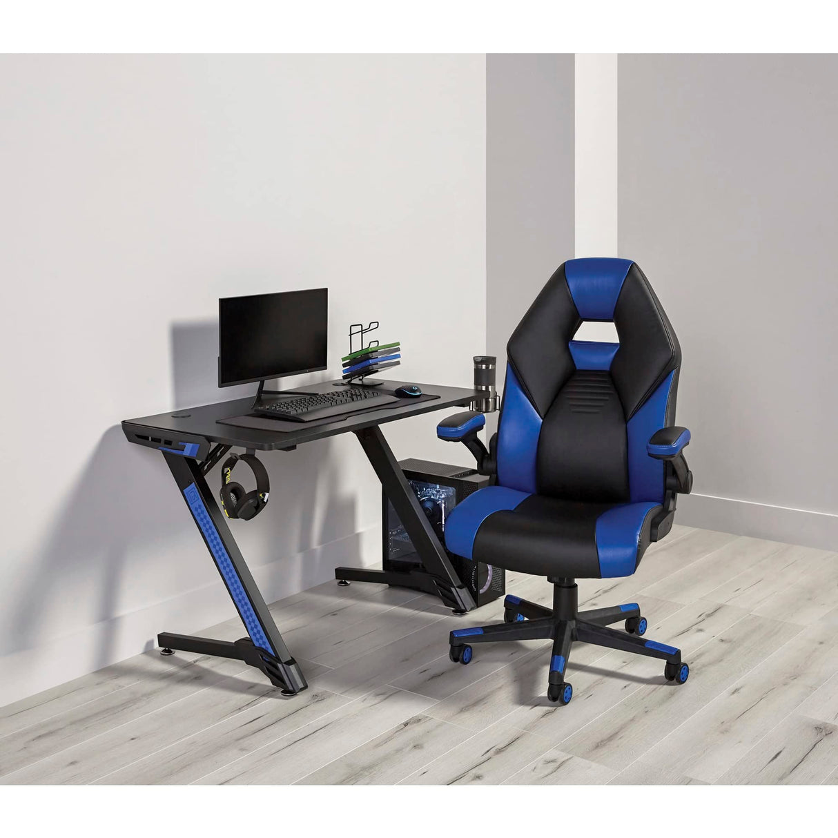 RS Gaming™ RGX Faux Leather High-Back Gaming Office Chair, Black/Blue, BIFMA Compliant RS Gaming