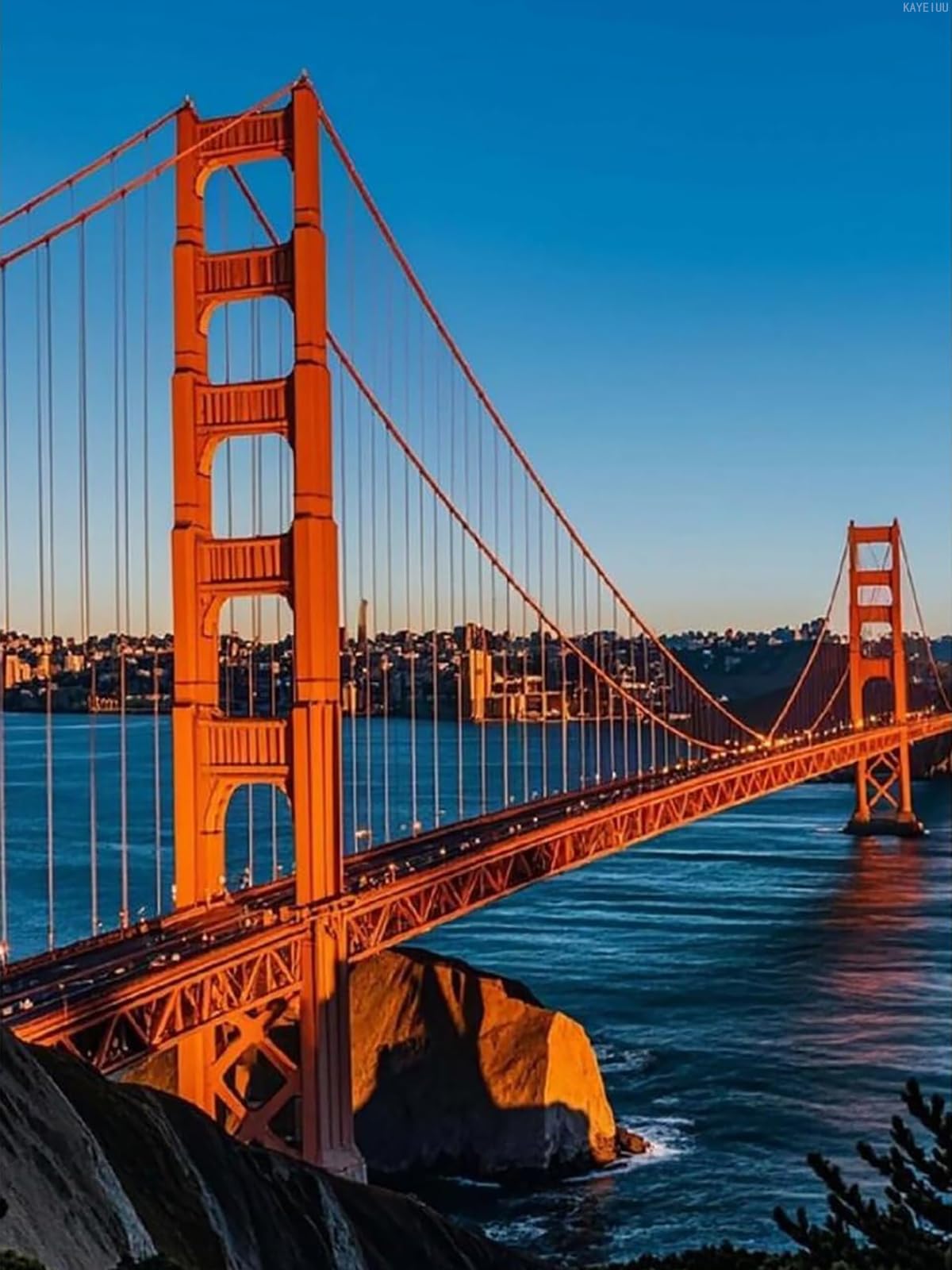 Diamond Painting Kits for Adults San Francisco Bay Bridge 5D Diamond Art Kit Paint by Number for Beginners DIY Full Drill Paints with Diamond Paintings for Wall Decor 12x16 inch KAYEIUU