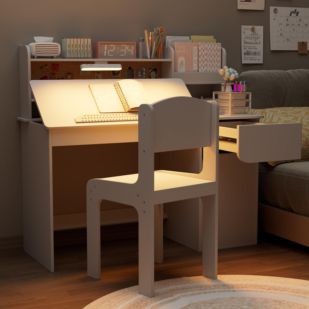 iyrany Kids Desk and Chair Set with Adjustable Desktop – Perfect Study Desk for Kids 5-12 Years Old, Includes Drawers, Cabinet, and Ergonomic Chair iyrany