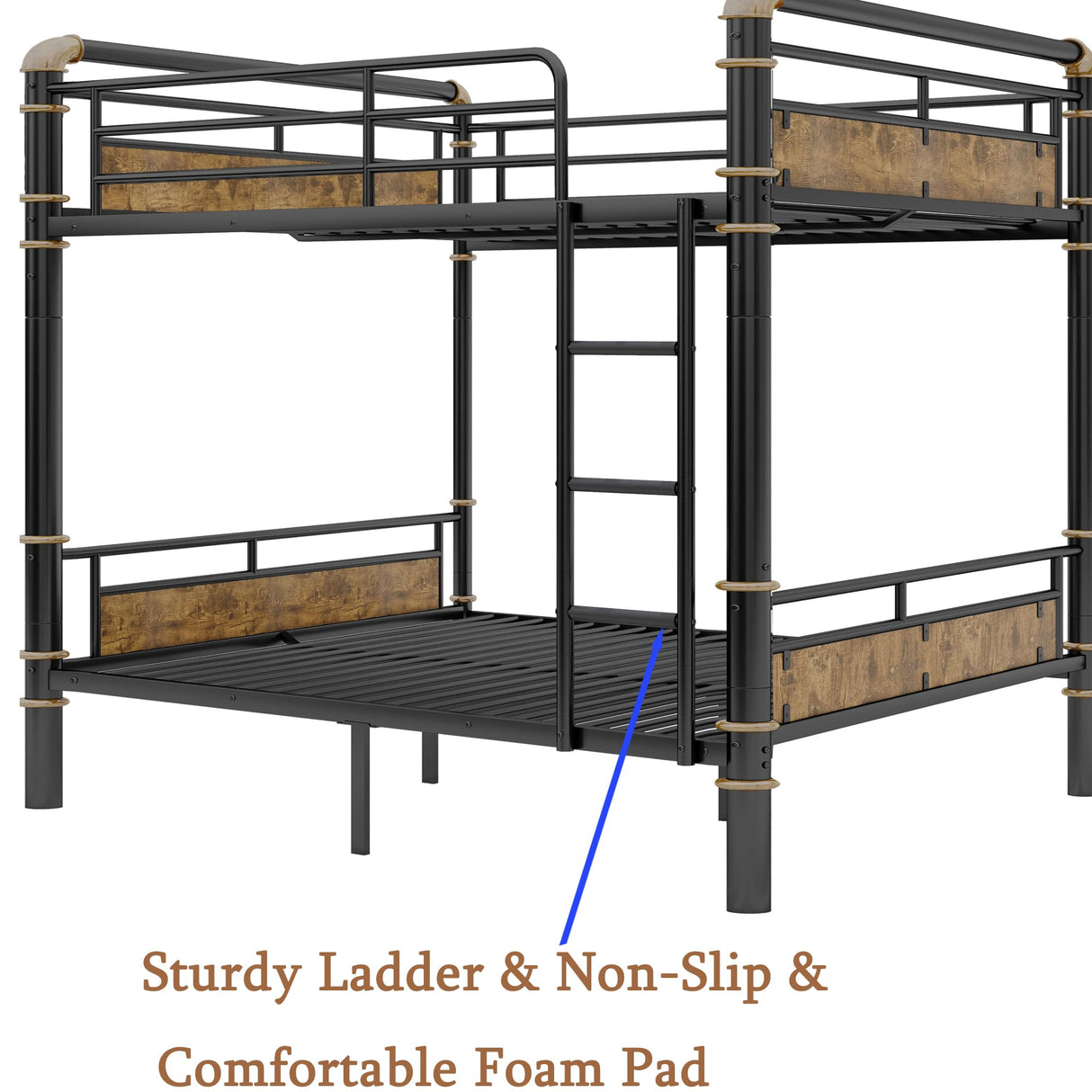 FUSVZ Heavy Duty Metal Full Over Full Bunk Beds for Adults Kids Teens, Convertible Industrial Bunk Bed Full Over Full Size with Guard Rails & Soft-Pack Vertical Ladder, Weight Capacity 600LBS (Black) FUSVZ