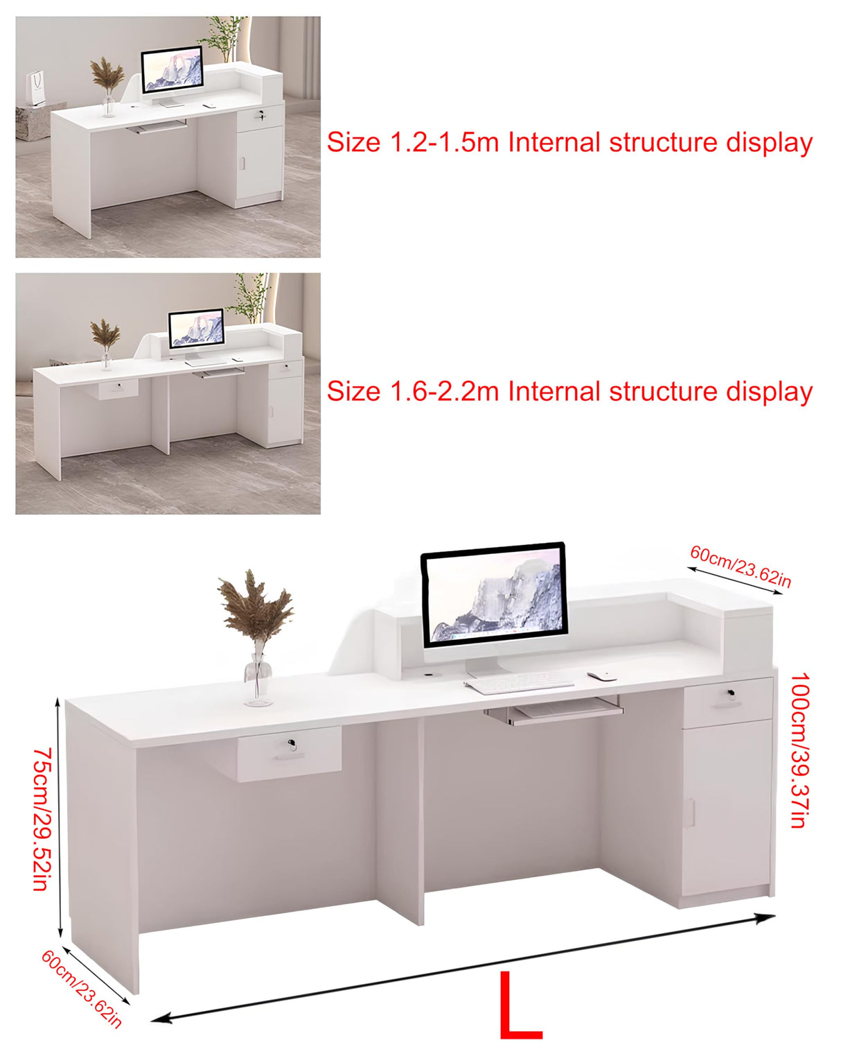Modern Wooden Reception Desk with Counter and Lockable Drawer, Salon Reception Desk Retail Office Lobby Counter Front Desk Counter, Easy to Assemble Front Desk Reception Checkout,O - Left,L 160c cartBit
