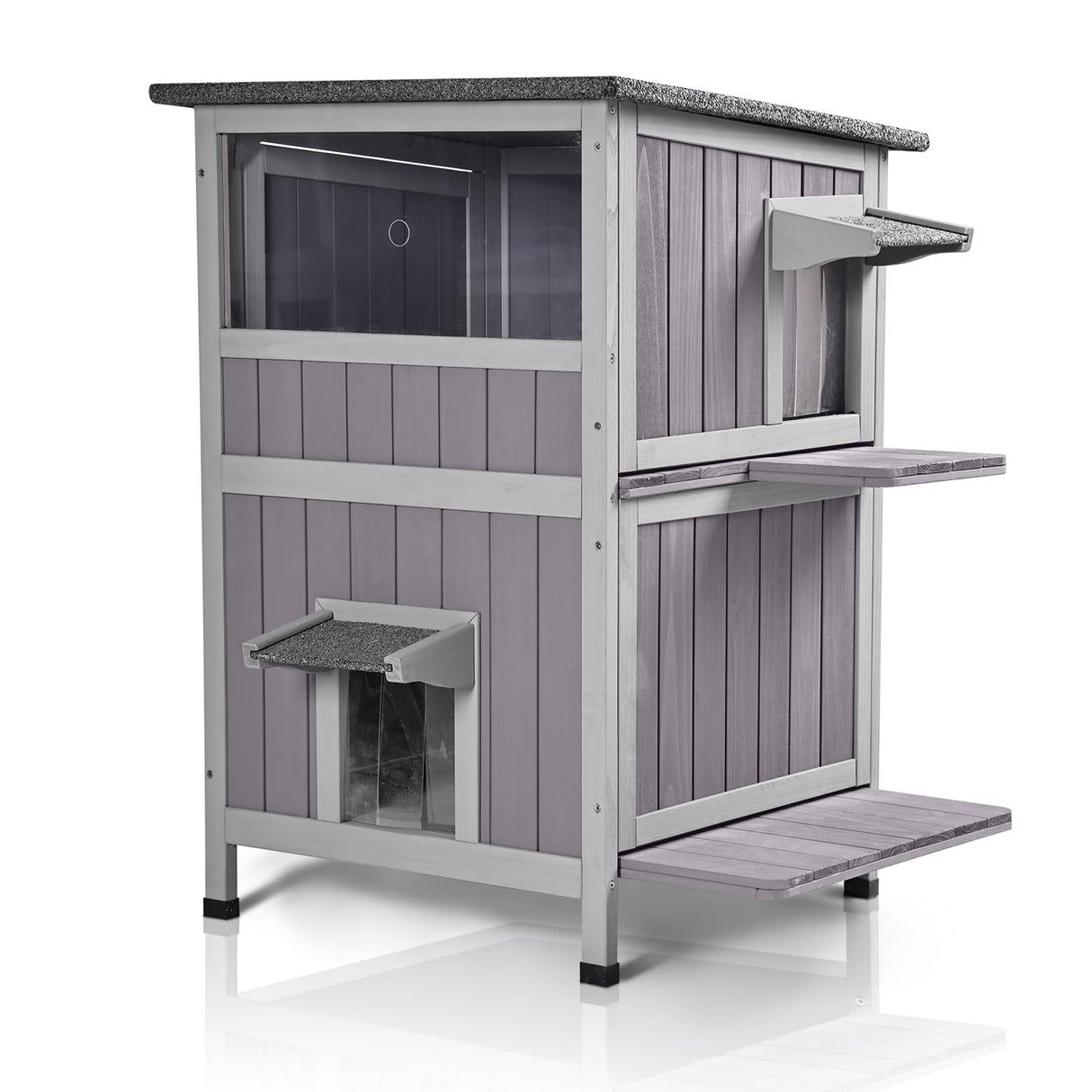 GUTINNEEN Cat House Outdoor Weatheproof Feral Cat Shelter Wooden Cat Condos for Winter with Escape Doors GUTINNEEN