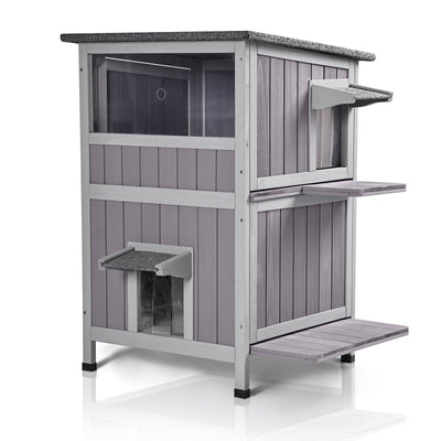 GUTINNEEN Cat House Outdoor Weatheproof Feral Cat Shelter Wooden Cat Condos for Winter with Escape Doors