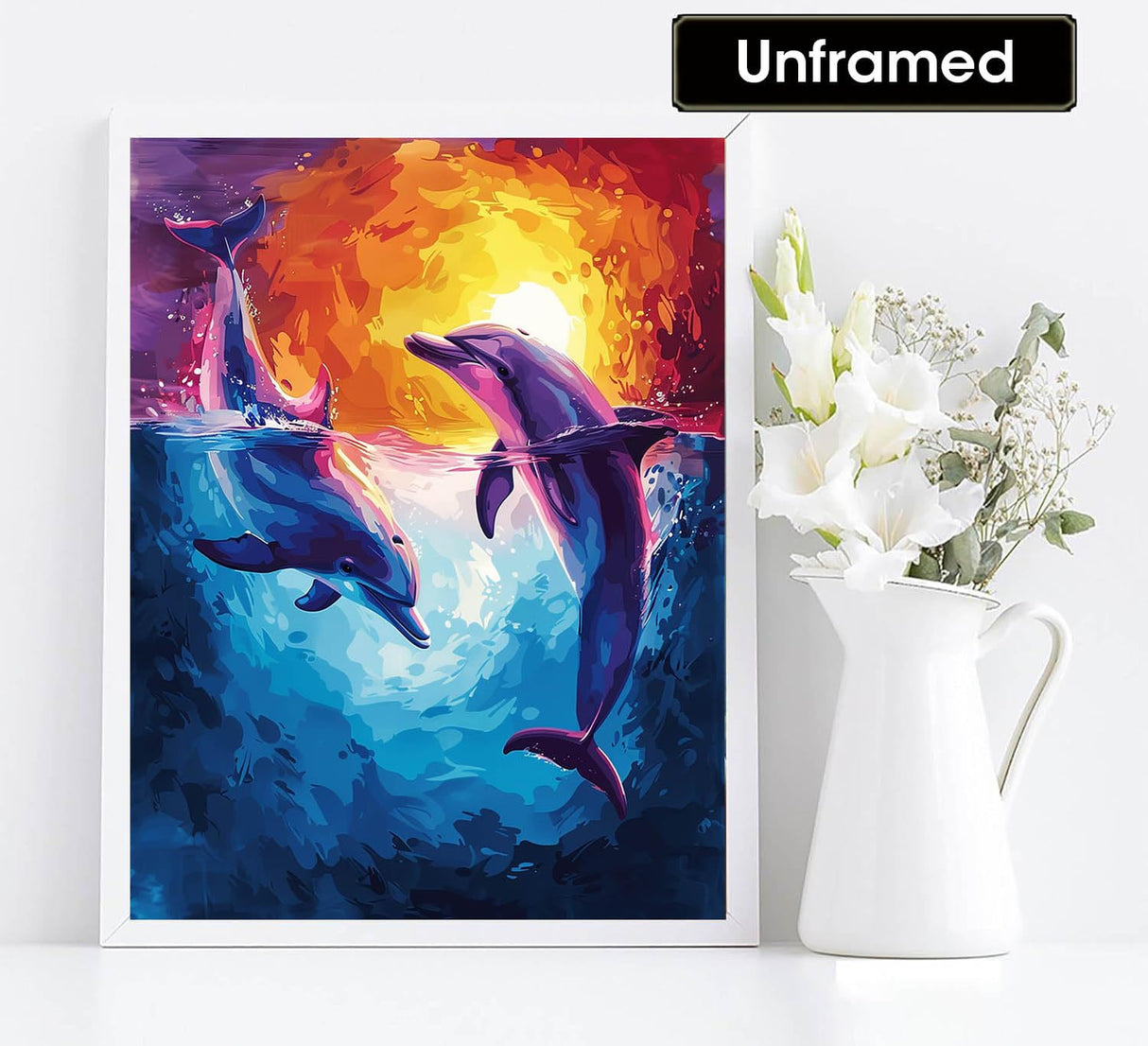 Diymood Paint by Numbers for Adults Dolphin, DIY Oil Painting Moon Acrylic Paint by Number Kits for Kids Adults Beginner for Home Wall Decor 16x20 inch Diymood