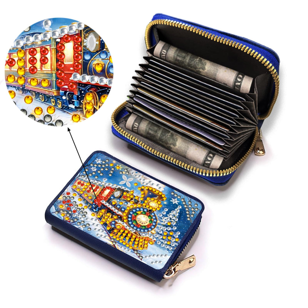 ARTopet Christmas Credit Card Holder Diamond Art Painting PU Wallet ID Card Case Zipper Anti-demagnetization Business Accordion Wallet Crafts Gift for Women Men Travel-Train ARTopet