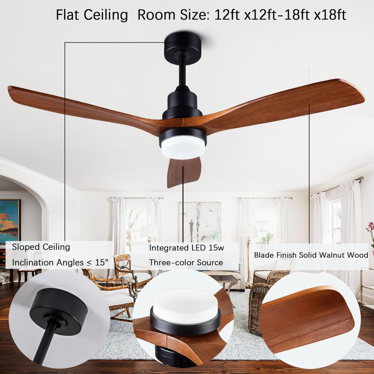 dearnow 52” solid wood ceiling fans with light 6 speeds remote/app control, solid wood ceiling fan with memory led dimmable color adjustable, quiet ceiling fan for living room, dining room. dearnow