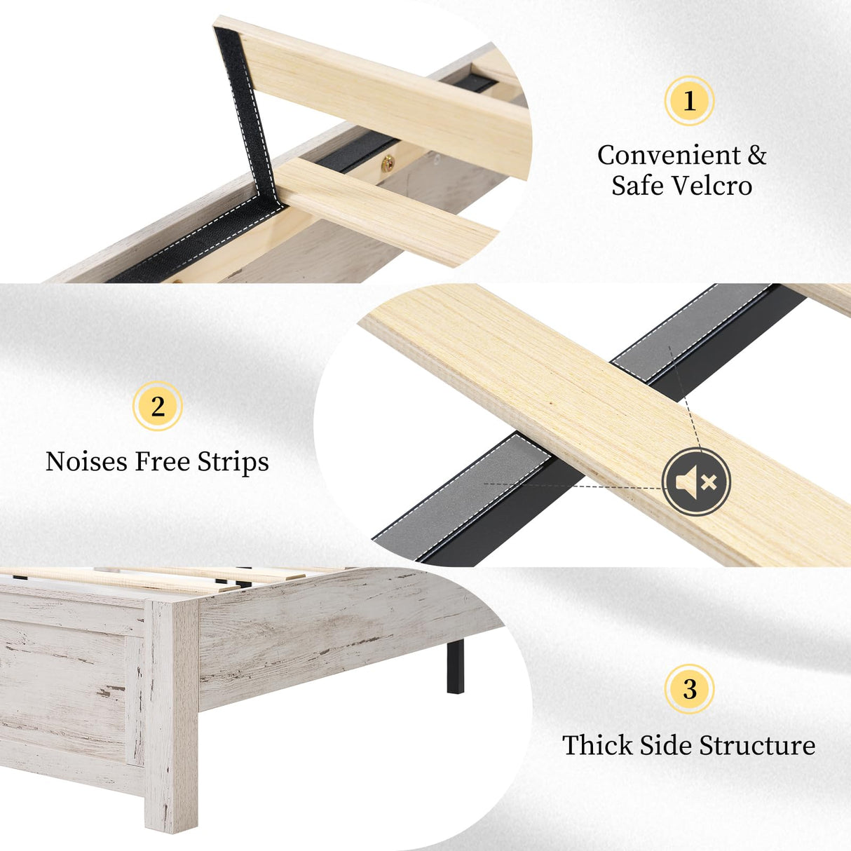 LUXOAK Farmhouse King Bed Frame with 49" Tall Headboard, Wooden Platform Beds with Hidden Metal Bed Frame, No Box Spring Needed/Easy Assembly, Distressed White LUXOAK