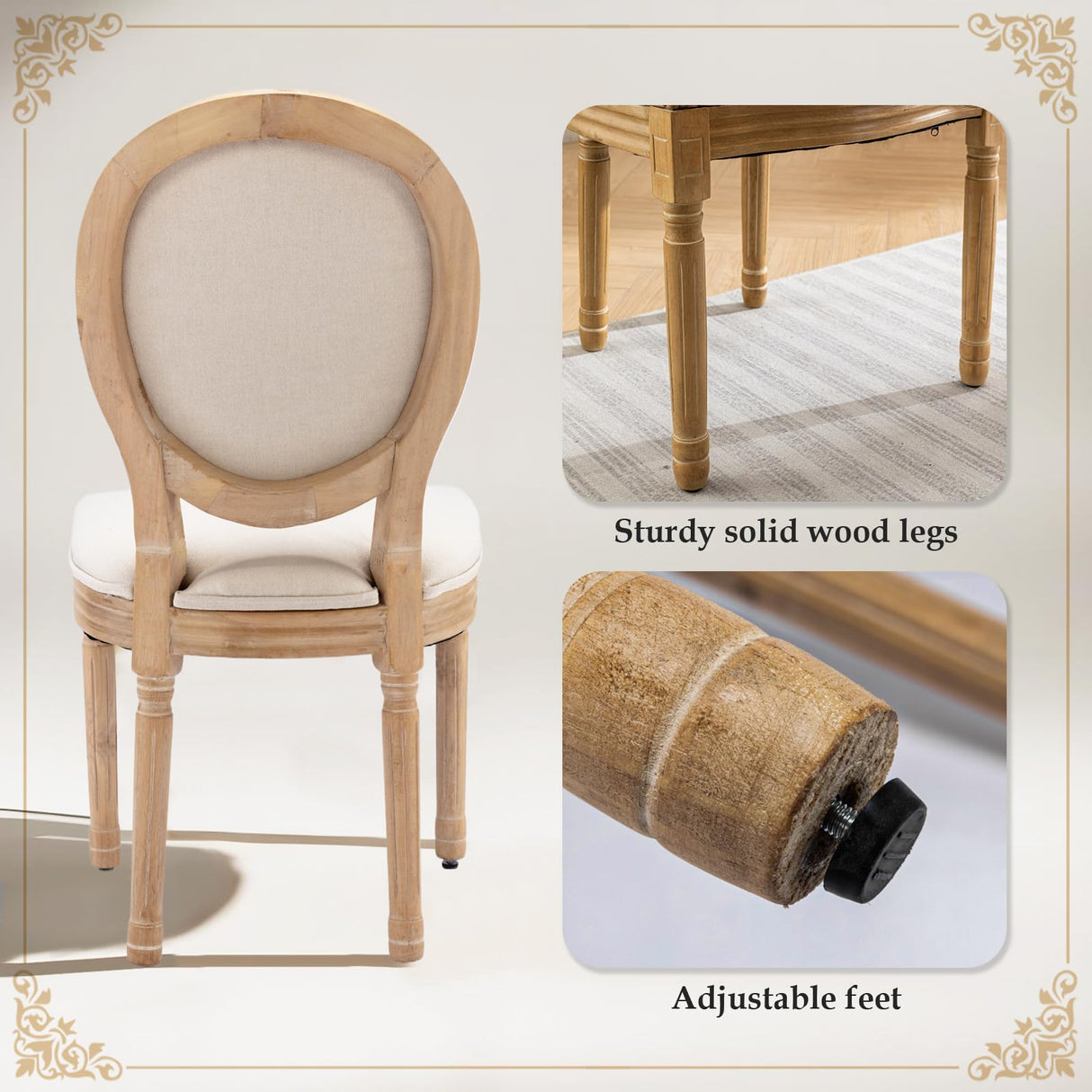 SoarFlash French Dining Chairs Set of 4, Vantage Dining Chair with Round Back, Farmhouse Country Dining Chair for Kitchen,Bedroom,Beige SoarFlash