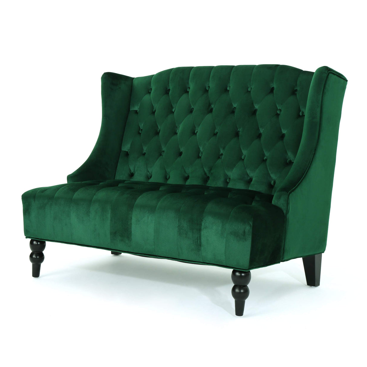 Modern Tufted Velvet Wingback Loveseat, Tufted Velvet 2 Seat Couch Sofas with High Back Thick Padded Cushioned Seats for Living Room, Victorian Style, Emerald Merax