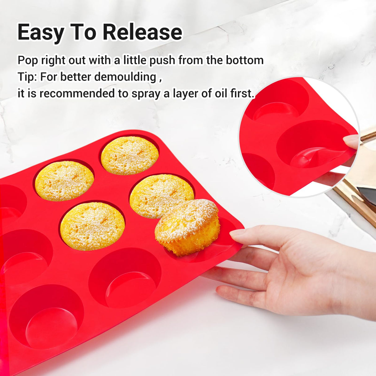 Redfly 2 Pack Silicone Muffin Pan for Baking, Silicone Cupcake Pan, Silicone Molds for Baking, Muffin Tin 12 Cup Regular Size, Silicone Cupcake Mold, BPA Free Silicone Muffin Cups, Silicone Egg Molds Redfly