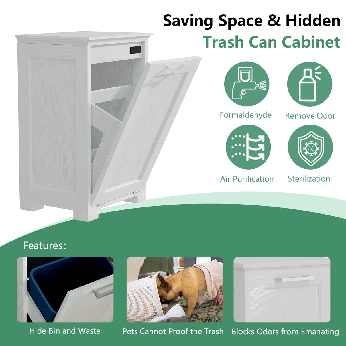 YGIPT Wooden Tilt Out Trash Cabinet, Hidden Trash Can Cabinet 10-Gallon Garbage Cabinet for Kitchen, Living Room & Bathroom White Finish YGIPT