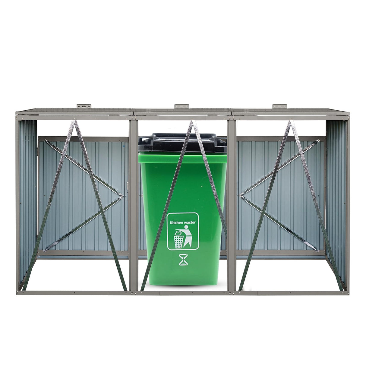Outdoor Trash Can Storage, Storage Shed for 3 Trash cans and Tools,Waterproof Garbage Bin shed,Metal Trash Can Storage Shed Outdoor for Garden Yard(Light Grey-3 Doors) IMagacFun