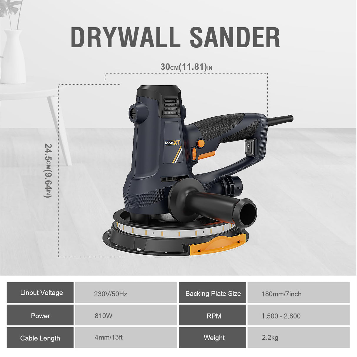 MAXXT Handheld Drywall Sander 810W, Electric Sander for Walls,Rough and fine Sanding, 1500-2800RPM Variable Speed, Upgraded Pad, Adjustable Suction, Self-Dust-Extraction (120, Volts) MAXXT