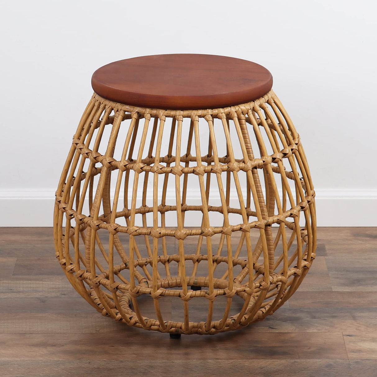 Rutledge & King Rattan Wood Top Table - Enderly Side Tables - End Tables Living Room and Bedroom - Boho Nightstand - Round End Table with Wood Top - Rattan Nightstand - Round Accent Table Rutledge & King