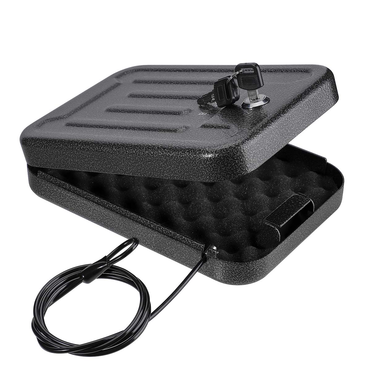 BAGKOOL Portable Security Lock Box - Gun Safety, Money, and Document Safe - Personal Safe Box with Patented 39IN Security Cable and 4 Keys - Ideal for Valuables and Firearms - Size 9.4 * 6.5 * 1.96 IN BAGKOOL
