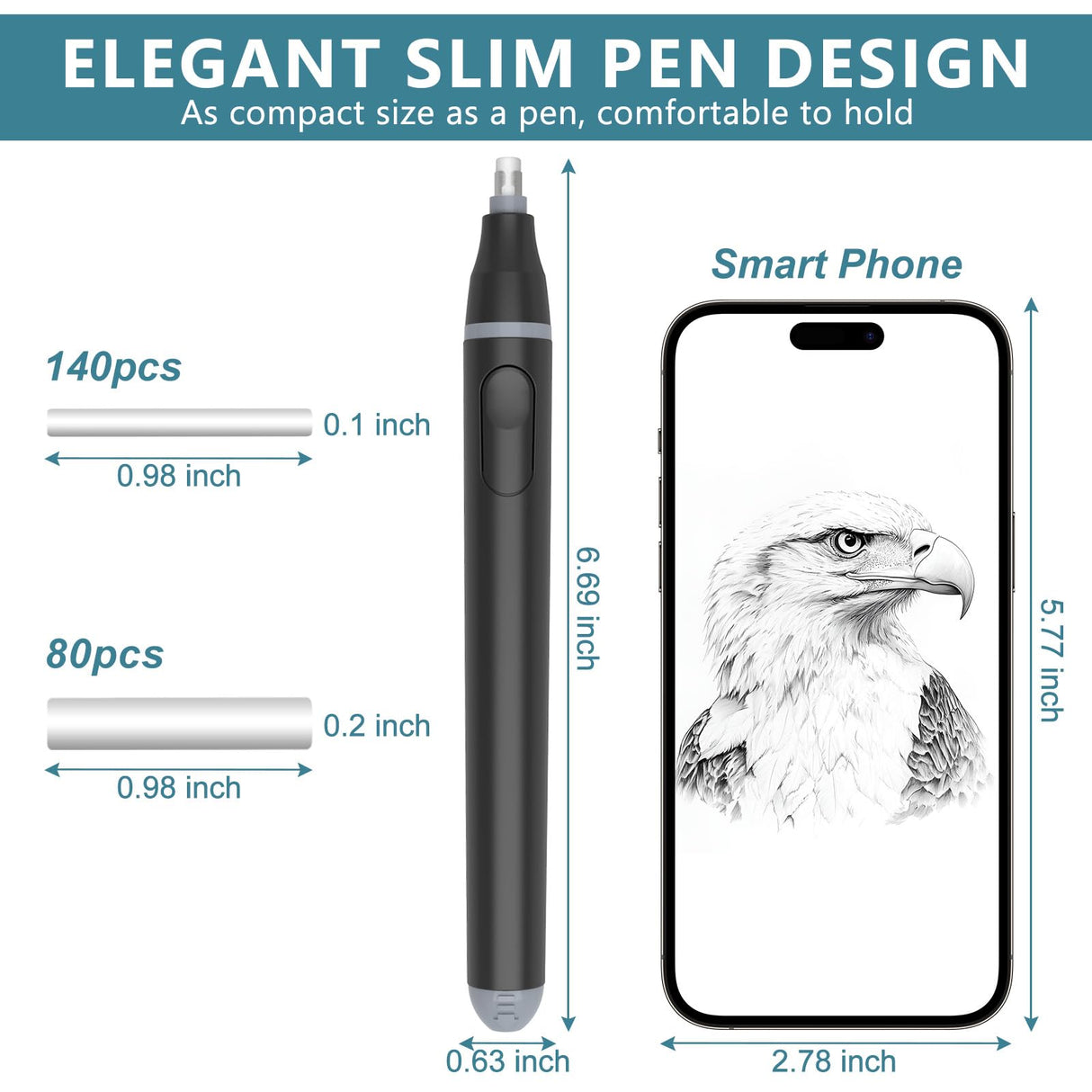 Foyucool Electric Eraser, Battery Operated Automatic Pencil Eraser with 220 Erasers Refills, 2 Erasers Sizes, Comfort Grip Art-Eraser for Drawing, Ideal for Artists, Students, Sketch, Engineers, Black Foyucool