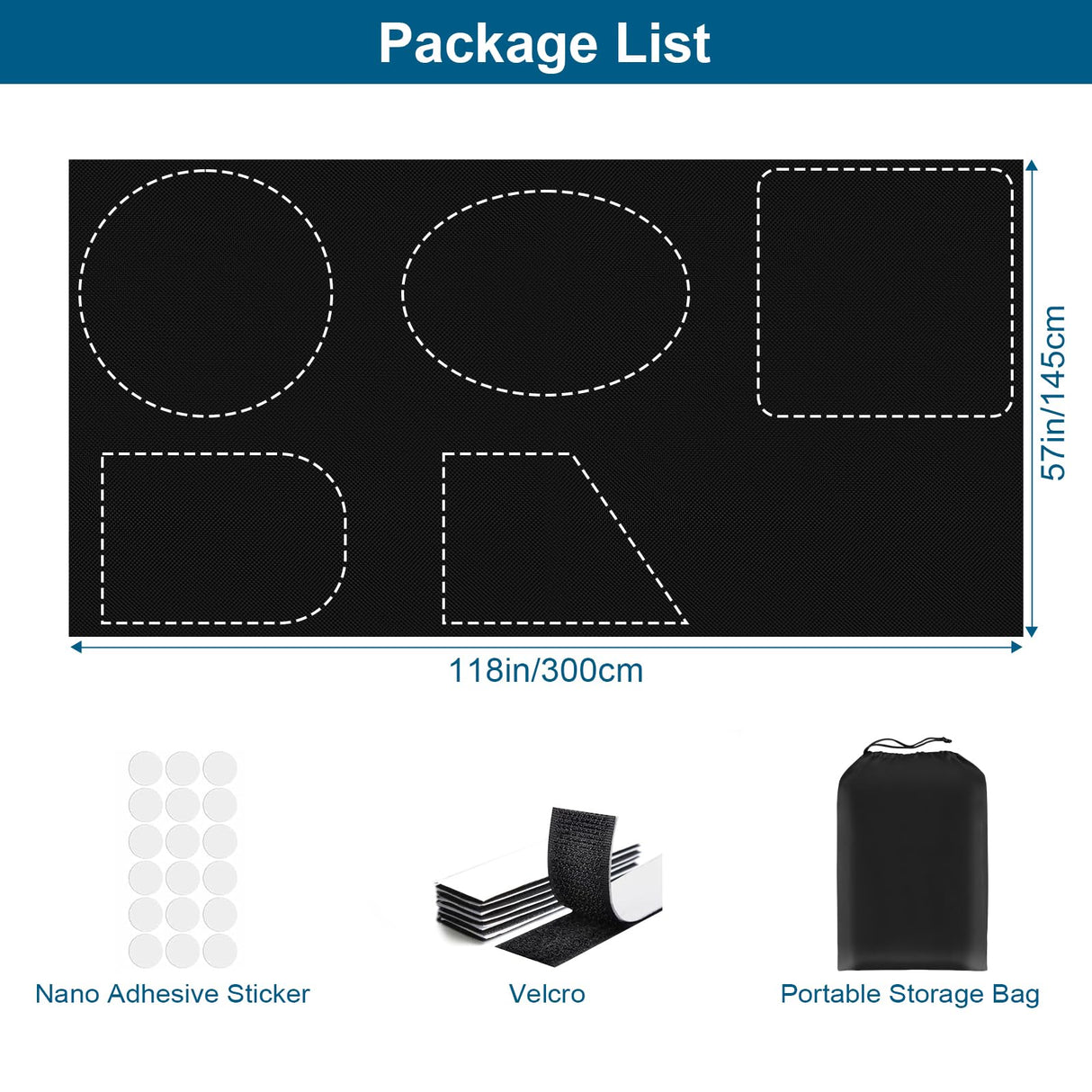 100% Blackout Curtains for Bedroom, Portable DIY Window Blinds, No Drill Window Shades & Blackout Blinds with Stickers & Tabs for Travel, Dorm Room, Media Room (118" x 57") Petaholic