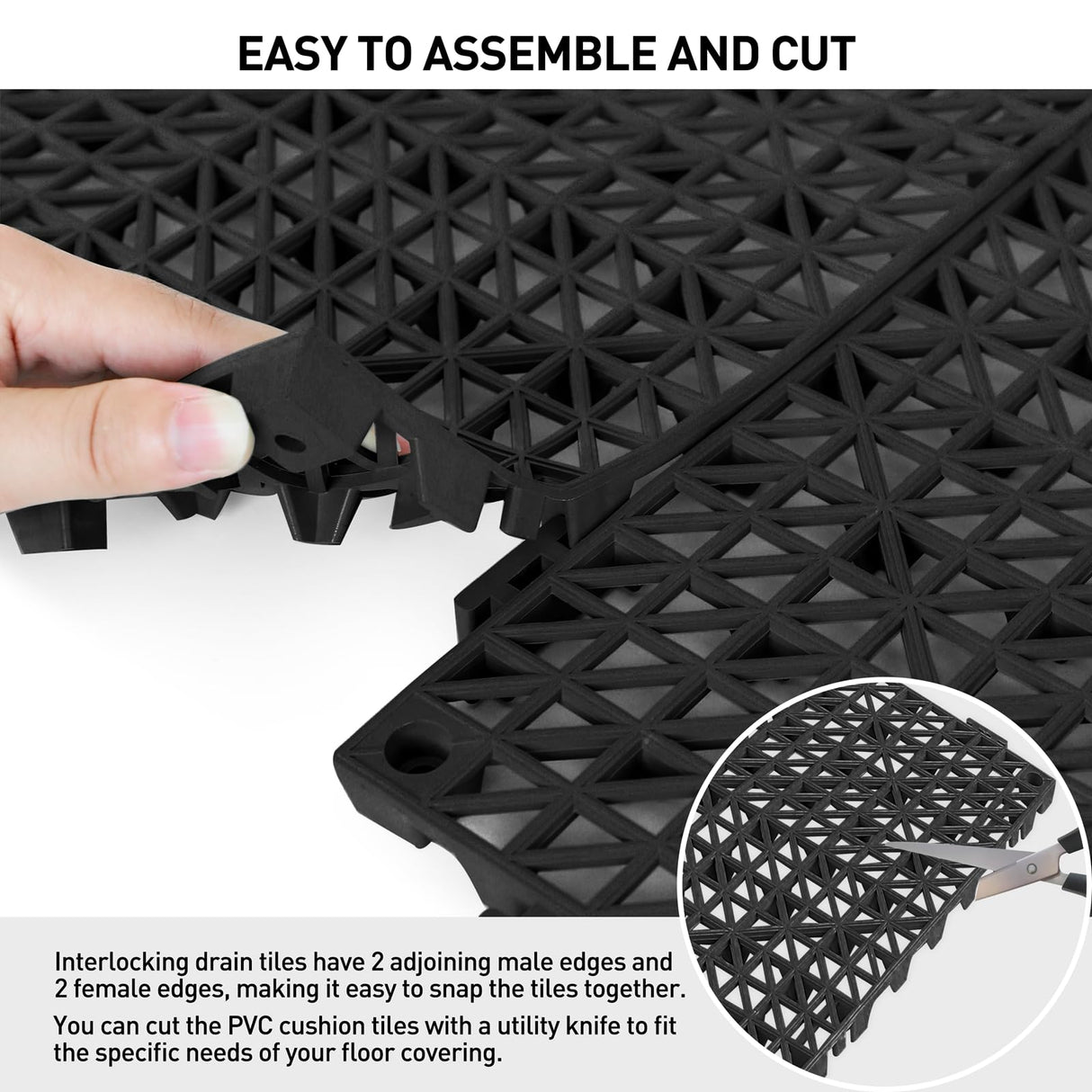 MAXWAVE 18 Pack 12" x 12" Modular Interlocking Floor Mats, Soft PVC Non-Slip Drainage Tiles, Splicing Rubber Cushion Flooring for Deck, Shower, Pool, Basement, Shed, Indoor and Outdoor Use MAXWAVE