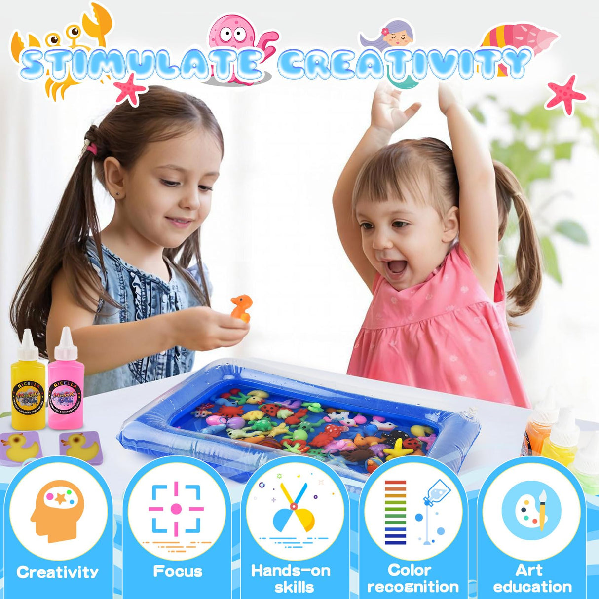 Magic Gel Water Elf Toy Kit, Squishy Making Kit for Kids with 20PCS Aqua Fairy Water Gels & Animal Mold, Gift for Christmas, Easter, Birthday, New Year, Creative Art Craft Girls 3-9 Year Old (60ml) Nicella