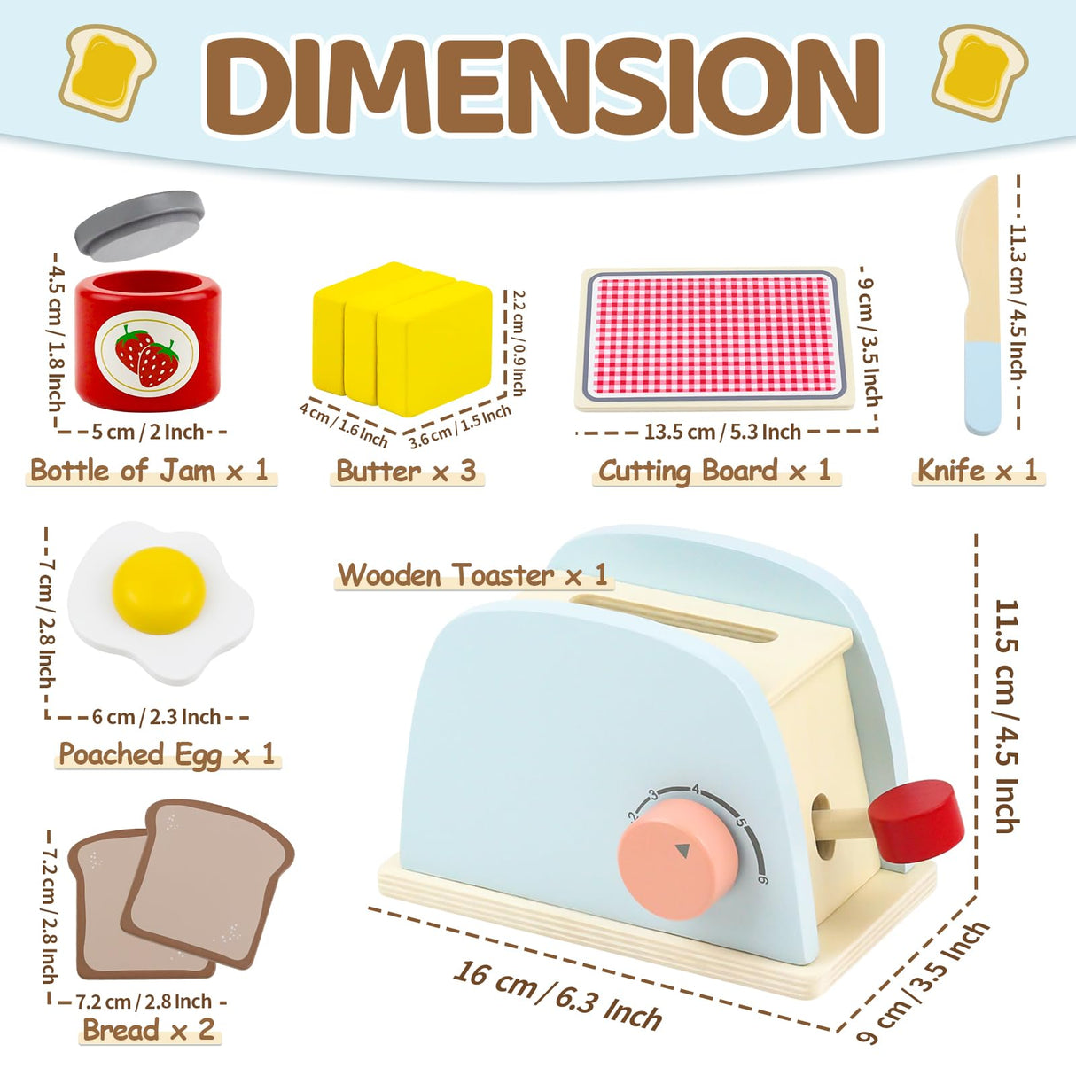 Airlab Wooden Pop-up Toaster Toy Play Kitchen Accessories Play Food Bread, Butter, Poached Egg Cutting Pretend Toys for 3 4 5 Year Old Toddlers Boys Girls Airlab