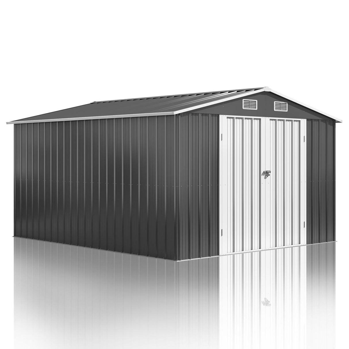 DAUSOLA 10x12 FT Outdoor Storage Shed, Metal Garden Tool Shed with Updated Frame Structure and Lockable Doors, Ideal for Backyard Garden Patio Lawn, Grey DAUSOLA