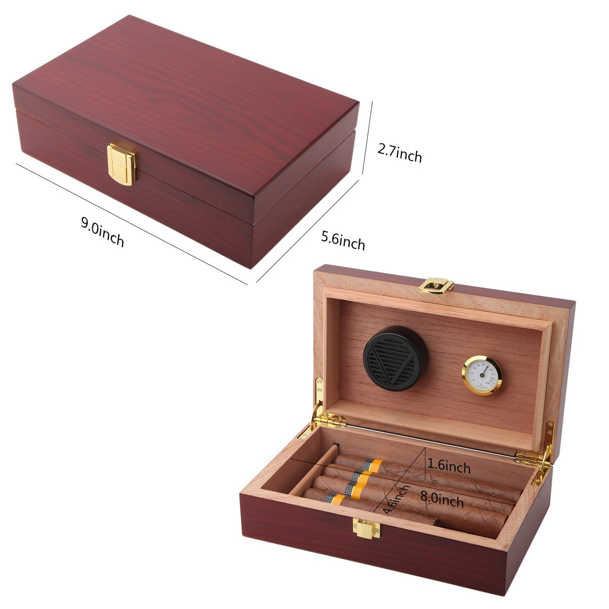 Handmade Cigar Humidor Cigar Box Wood Humidor Holds 10-20 Cigars Desktop Box Humidor with Hygrometer and Humidifier Front-Mount Clasp Lock Bald Eagle