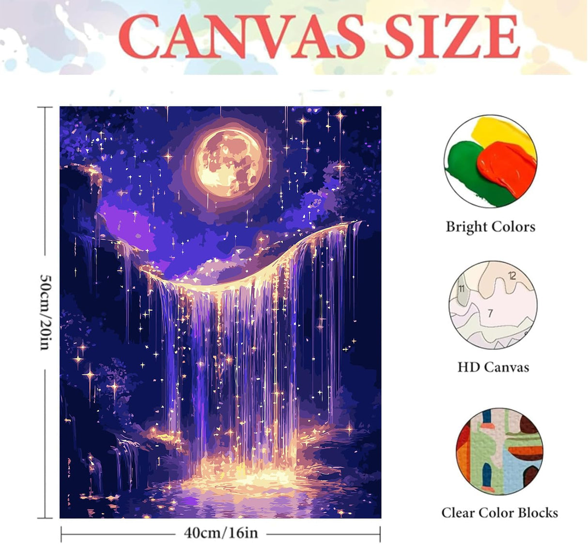 ARPADAMO Adults Beginners Paint by Number Kits,Moonlight Waterfall Painting by Number Kits On Canvas,Without Frame DIY Oil Painting Acrylic Paints, Home Wall Decor Gift 15.6×19.5in ARPADAMO
