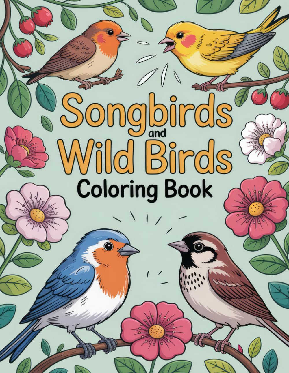 Songbirds and Wild Birds Coloring Book: Soothing Nature Scenes Featuring Graceful Avian Companions to Inspire Calm Focus and Creative Enjoyment Majosta