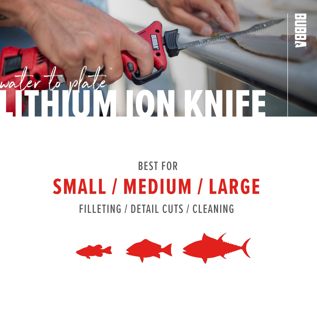 BUBBA Li-Ion Cordless Electric Fillet Knife with Non-Slip Grip Handle, 4 Ti-Nitride S.S. Coated Non-Stick Reciprocating Blades, Charger and Case for Fishing BUBBA