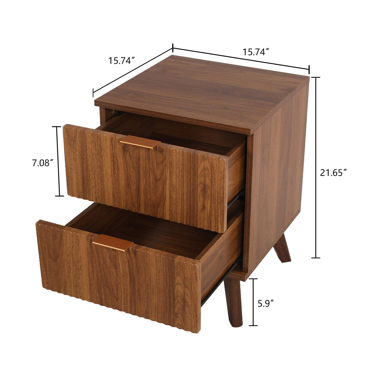 XUZENEST Fluted Nightstand Set of 2, Mid Century Modern 2 Drawer Dresser for Bedroom, Small Dresser Night Stand Side Table End Table with Wood Fluted Drawer Storage for Bedroom Closet(Walnut) XUZENEST