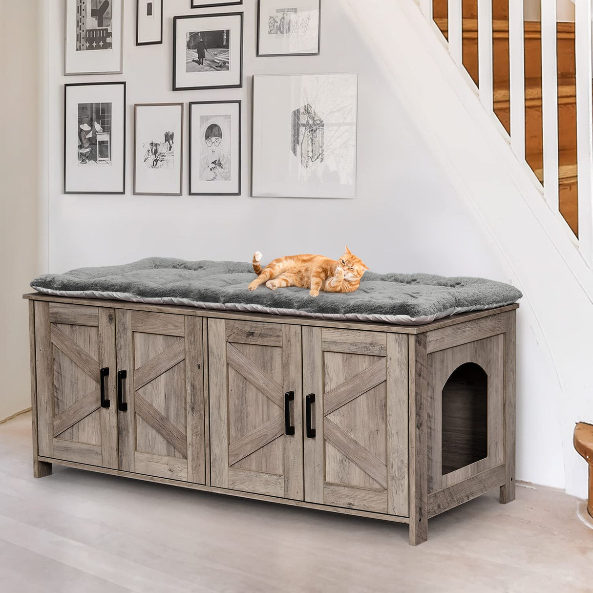 Homhedy Cat Litter Box Enclosure for 2 Cats, Litter Box Furniture Hidden with Double Room,Wooden Cat Washroom Furniture,Cat House,47.2”L x 19.7”W x 19.7”H,Greige Homhedy