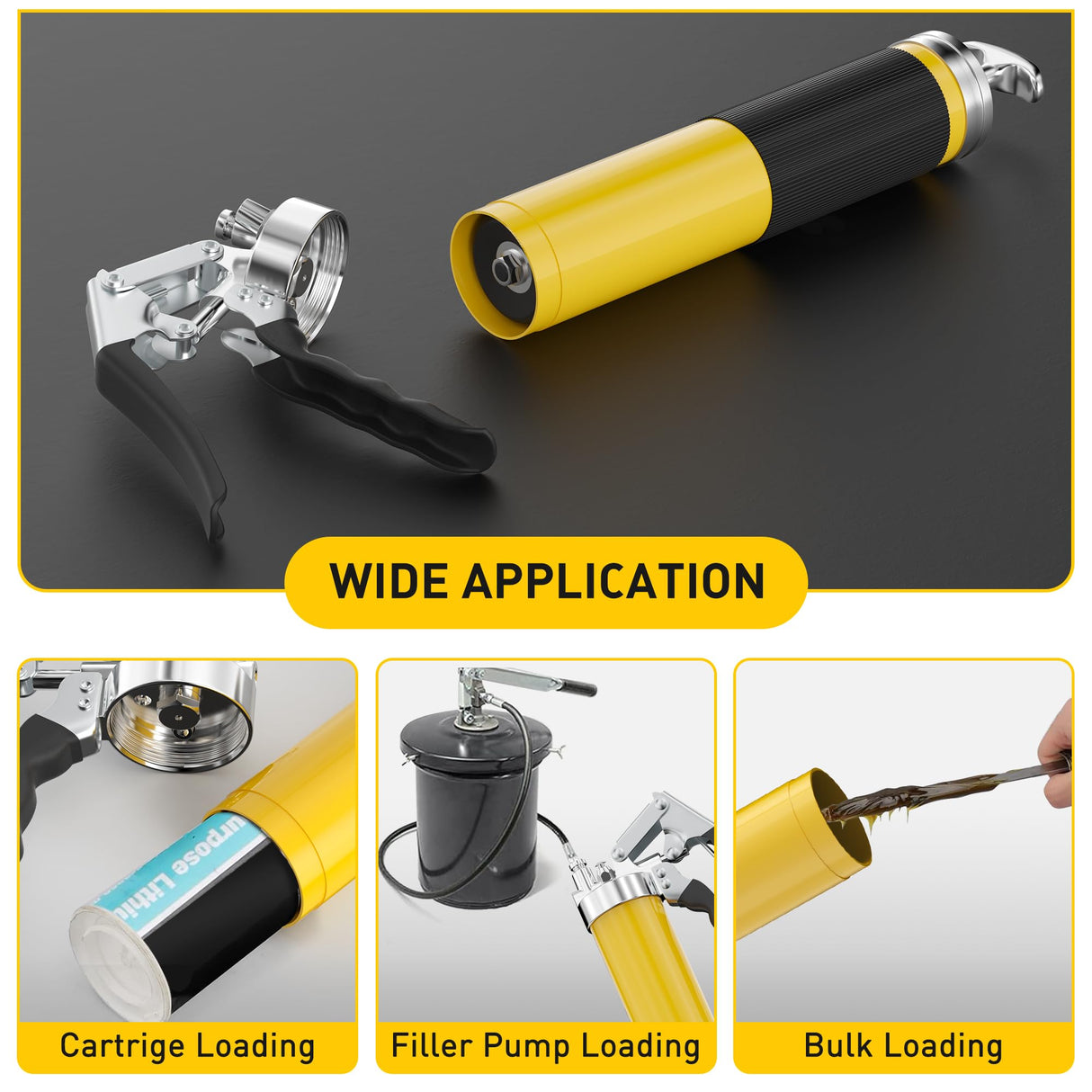 Grease Gun Kit with Hose Coupler: Lube Grease Guns Tool for 14 Oz Grease Tube - 8000 PSI Pistol Grip Heavy Duty Grease Gun with Locking and Needle Tip Nozzle - Manual Grease Gun with Zerk Fitting WYBENZ