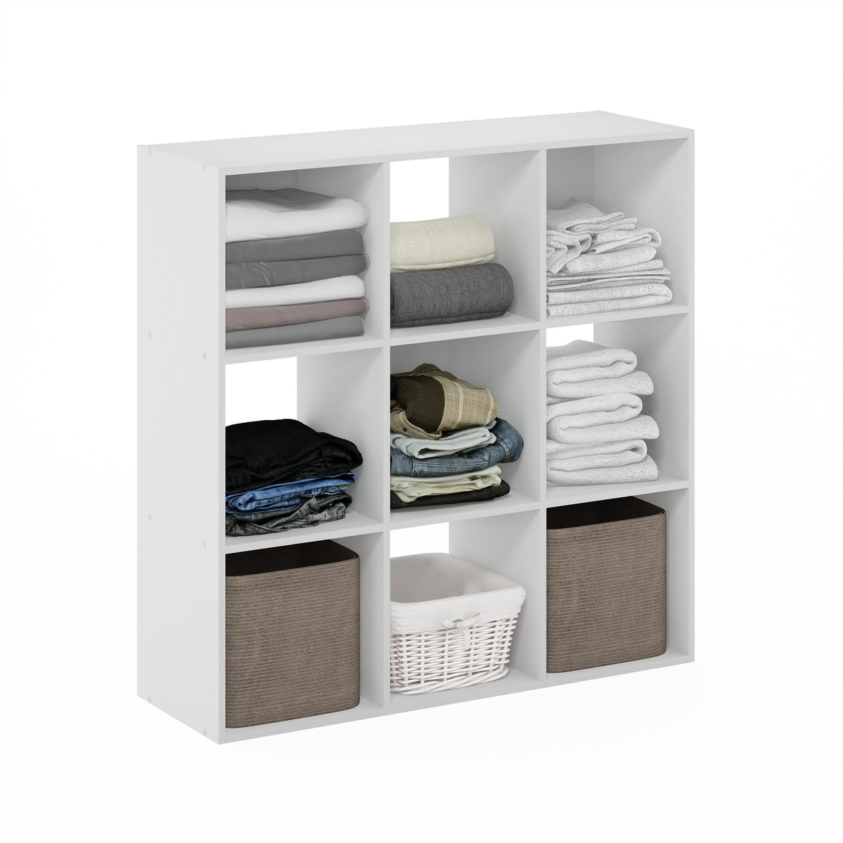 Furinno PELLI Closet Organizers and Storage, 9-Cube Closet Organizer, Open Shelf Closet Storage, for Wardrobe, Bedroom, Living Room, White Furinno
