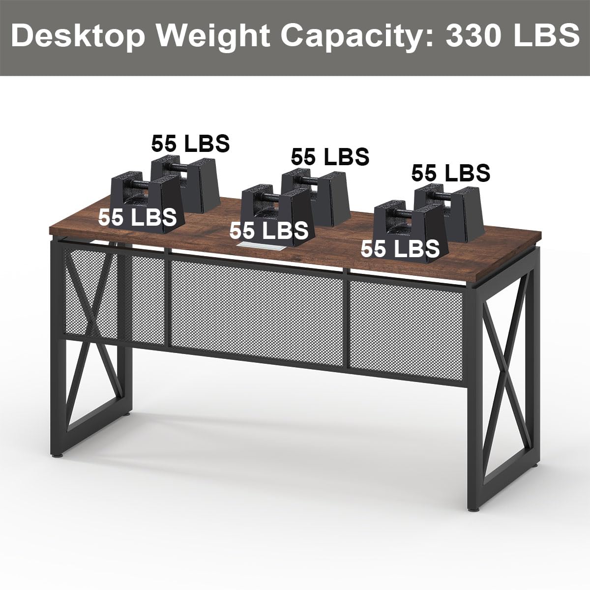 BON AUGURE 60 Inch Computer Desk for Home Office, Industrial Metal Wood Desk, Farmhouse Large Writing Desk, Modern Sturdy Gaming Desk (Rustic Oak) BON AUGURE