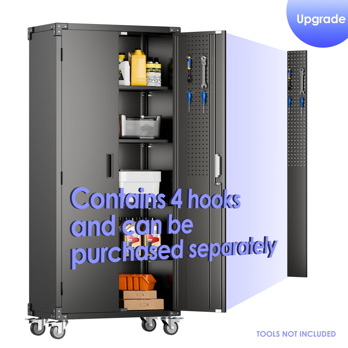 Aobabo 72" H Metal Storage Cabinet with Wheels for Garage, Locking Metal Storage Cabinet with 4 Shelves and 2 Pegboards, Rolling Tool Storage Cabinet on Wheels, Black, Assembly Required Aobabo