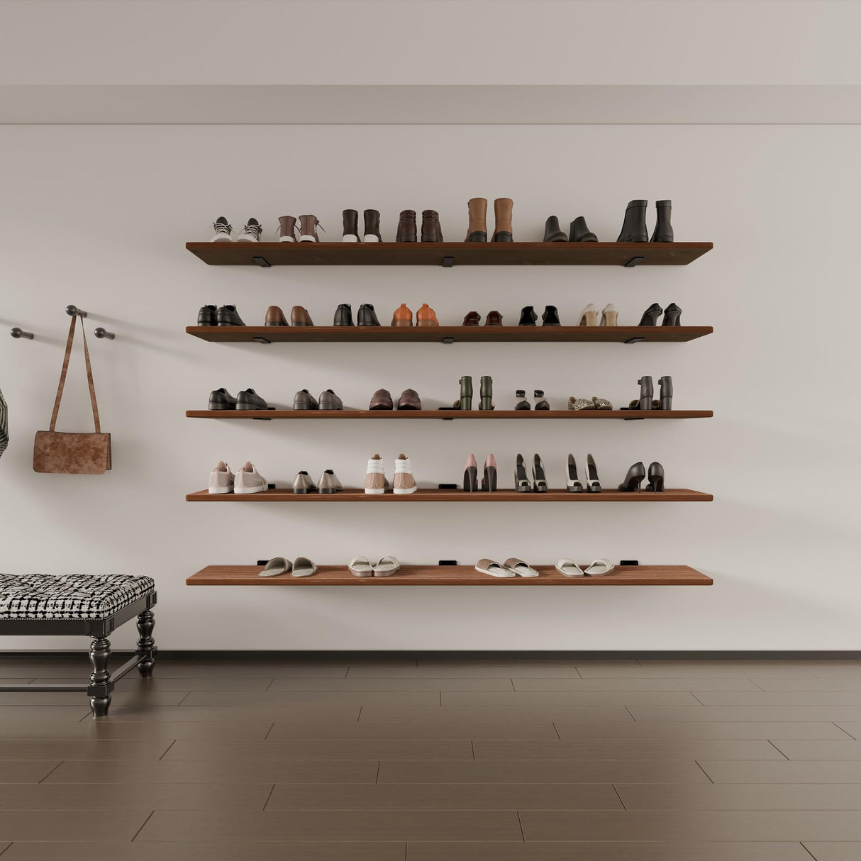 ONOTETUT 5 Tier Book Shelf,Long Floating Shelf for Wall 72 inch,Farmhouse Bookcase Long Shelves,Wall Mounted Bookshelf Display Shelves ONOTETUT