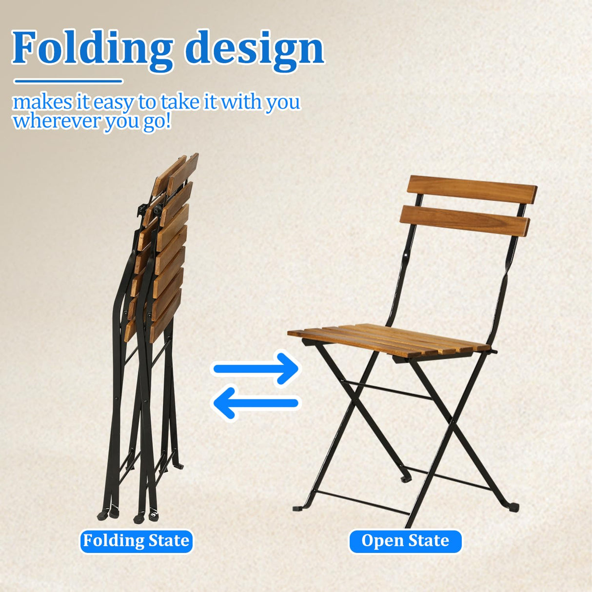 BSTOPHKL 3 Pieces Patio Bistro Set,Foldable Outdoor Patio Furniture Sets,1 Weather-Resistant Table and 2 Chairs,Outdoor and Indoor for Patio,Yard, Garden,Balcony BSTOPHKL