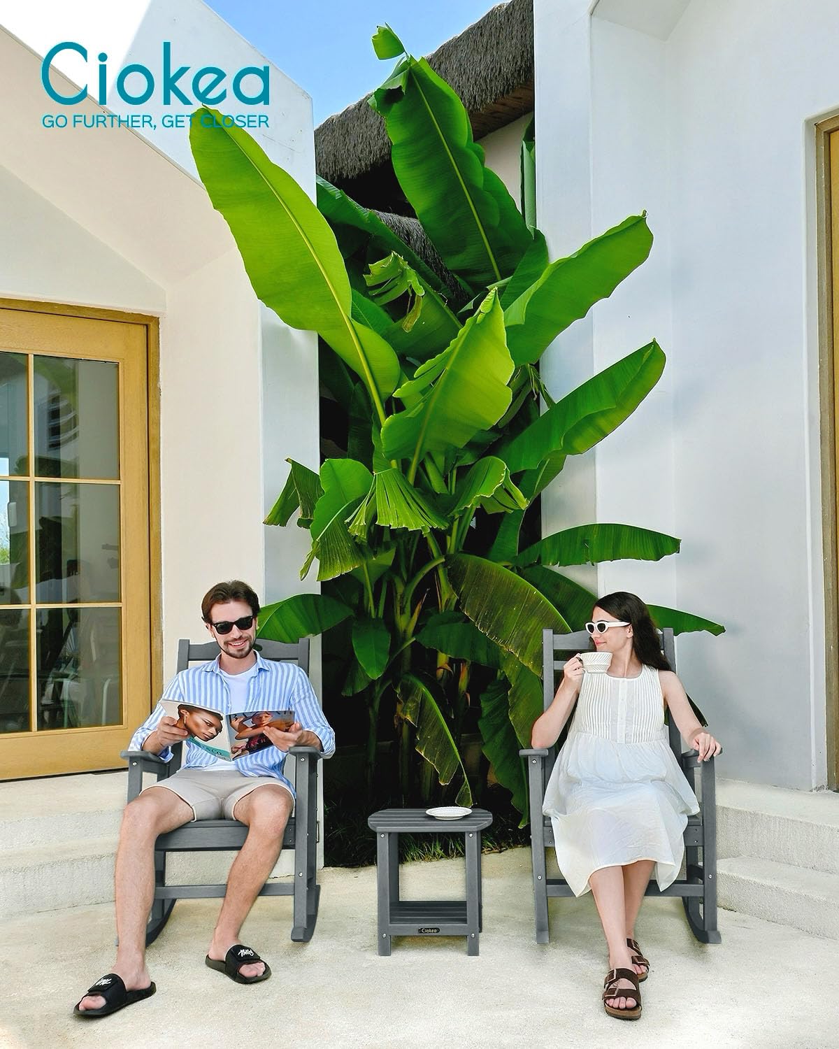 Oversized Rocking Chair Outdoor, HDPE Poly Rocking Chair, All Weather Porch Rocker for Deck Patio Balcony, 380lbs, Grey Ciokea