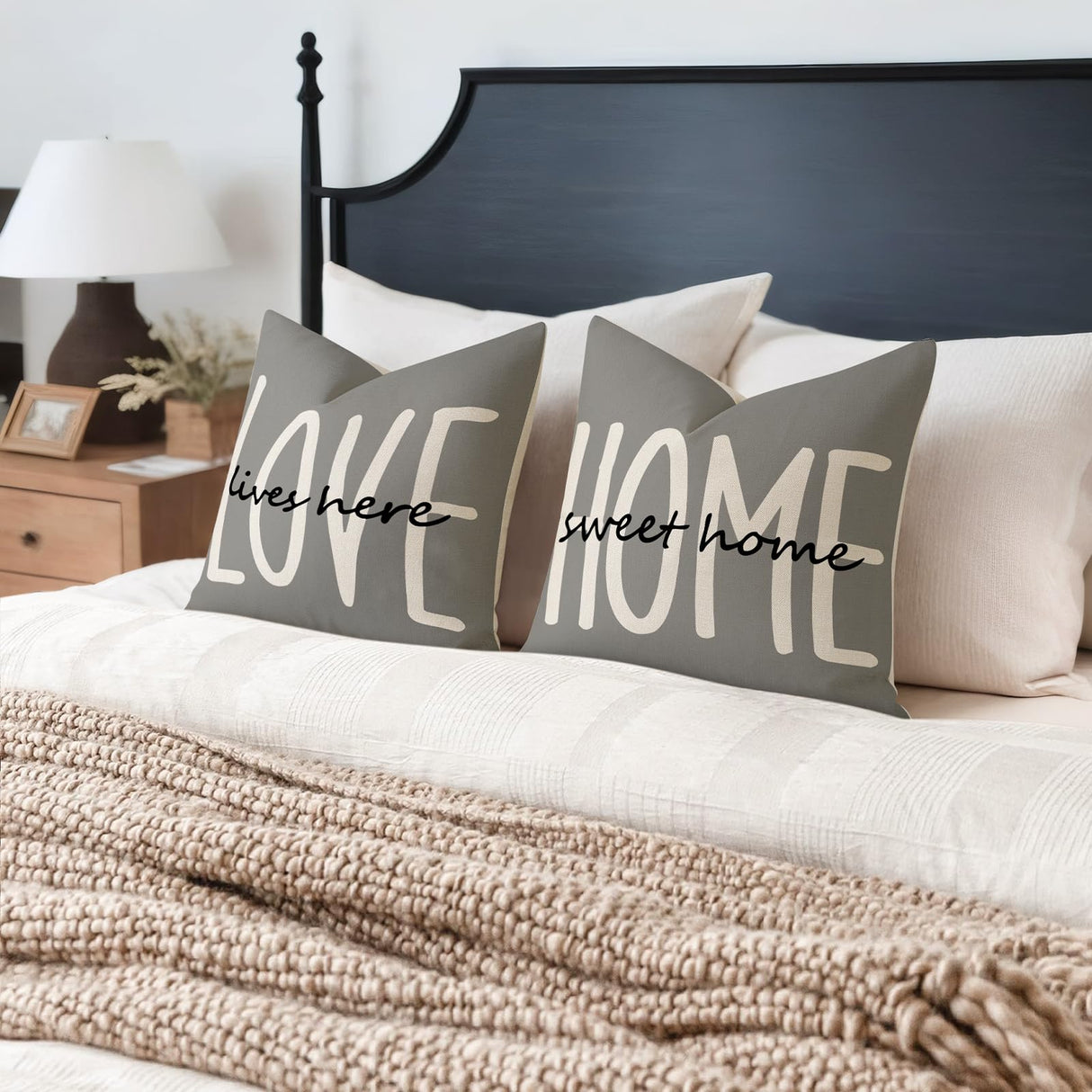 YCOLL Farmhouse Throw Pillow Covers 18x18 Set of 4 Rustic Linen Square Decorative Cushion Covers for Couch Sofa Bedroom Home Decor YCOLL