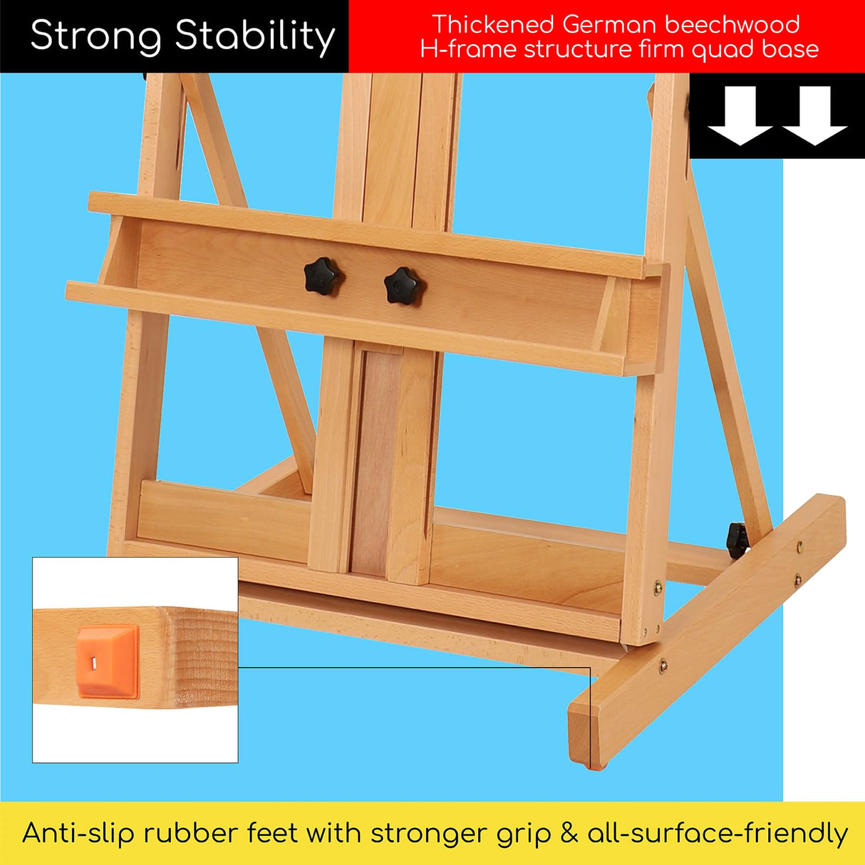 MEEDEN Studio Easel: Large H-Frame Easel 70"-118 "H, Artist Easel Holds Canvas Art up to 104", Painting Easel, Wooden Easel, Solid Beech Wood Art Easel for Artists MEEDEN