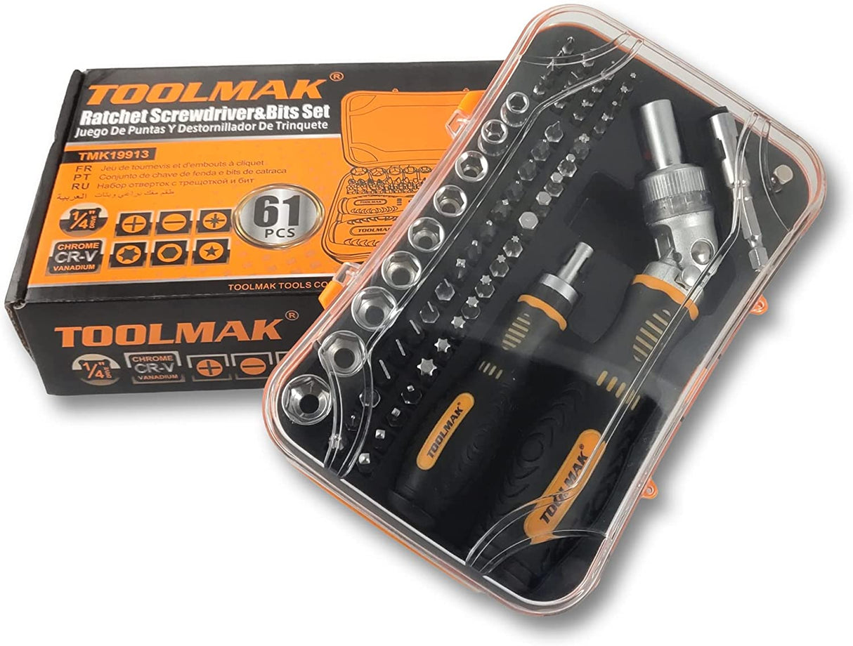 TOOLMAK 61pcs Ratcheting Screwdriver Set,Socket Set,Precision Screwdriver Bit Set with Rotatable Ratchet Handles & Storage Case,Household Repair Tool Kits for Bike Watches and glasses,phones etc... TOOLMAK