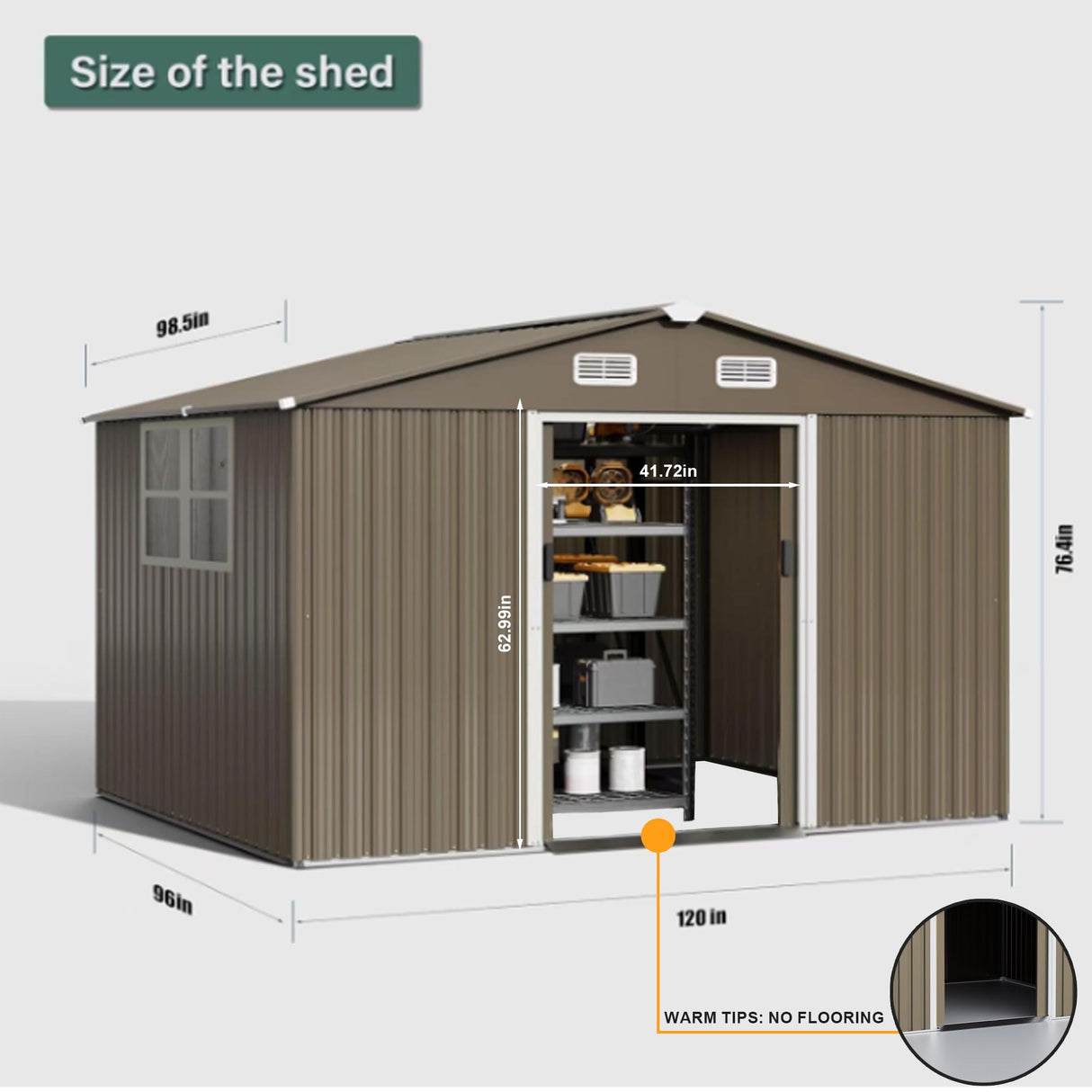 10FT x 8FT Outdoor Storage Shed, Waterproof, Lockable Door Metal Tool Shed with Sliding Door and Air Vents, Storage House for Gardening Tools, Metal Storage Shed for Garden, Backyard, Lawn RTDTD