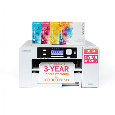 Sawgrass SG500 VersiFlex Printer Bundle, Innovative Inks & Light Heat Transfer Paper Bundle - Soft-Touch Infusible Ink, 8.5x11 Paper - Professional Results on Untreated Fabric and Wood