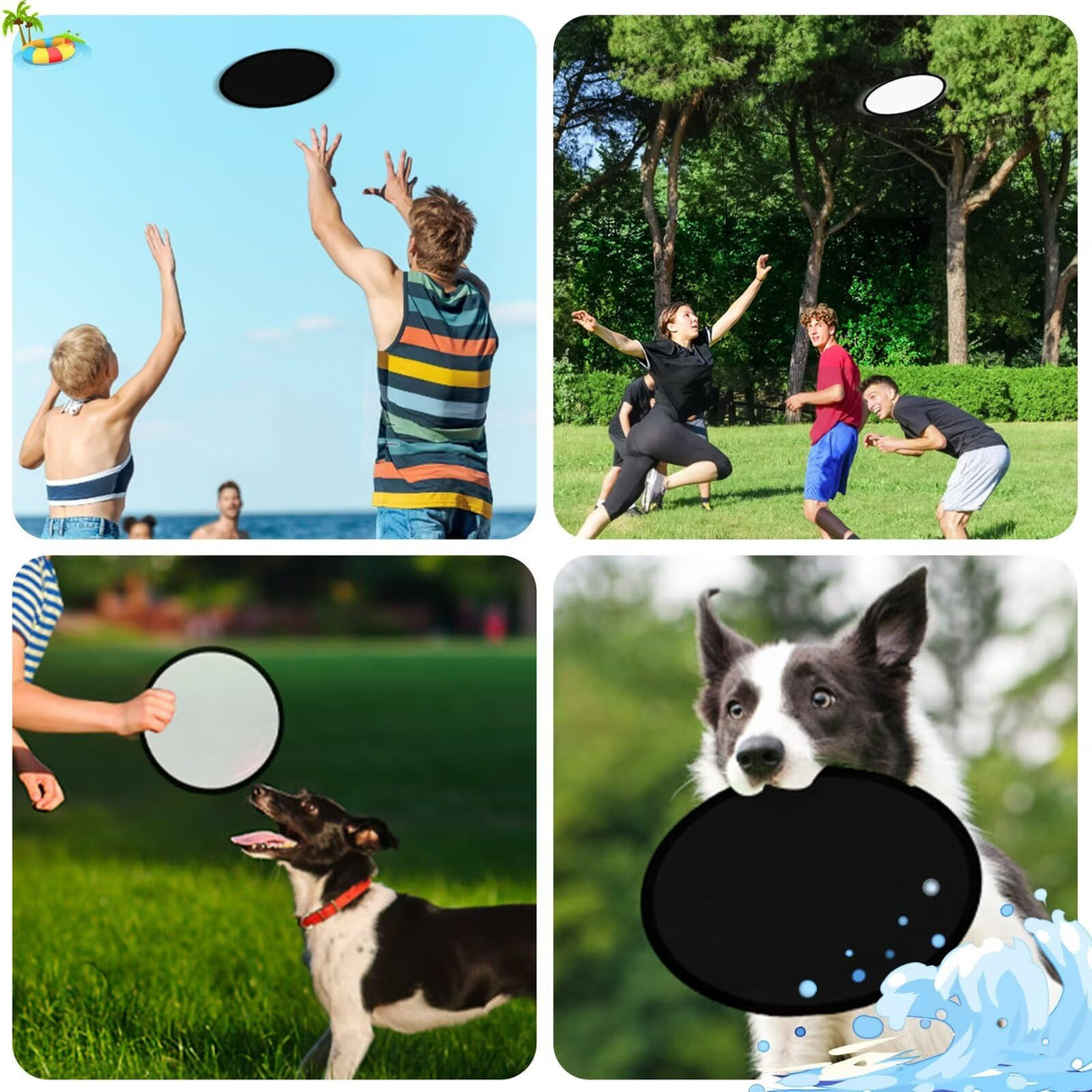 YEAHACLUB 50PCS Foldable Flying Disc Fans with Bags, 9.8'' DIY Handheld Black Egde Fabric Folding Fan for Outdoor Game Activities Birthday Party Favors End of Year Student Gifts, White YEAHACLUB