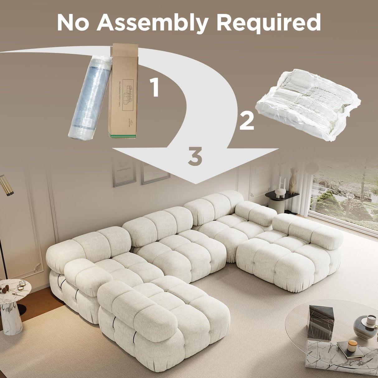 Jocisland Oversize 150'' Modular Compression Sectional Sofa Couches for Living Room Apartment, L Shaped Cloud Couch with Reversible Chaise Ottoman, Comfy Modern 5 Seater Boucle Floor Loveseat, Beige Jocisland