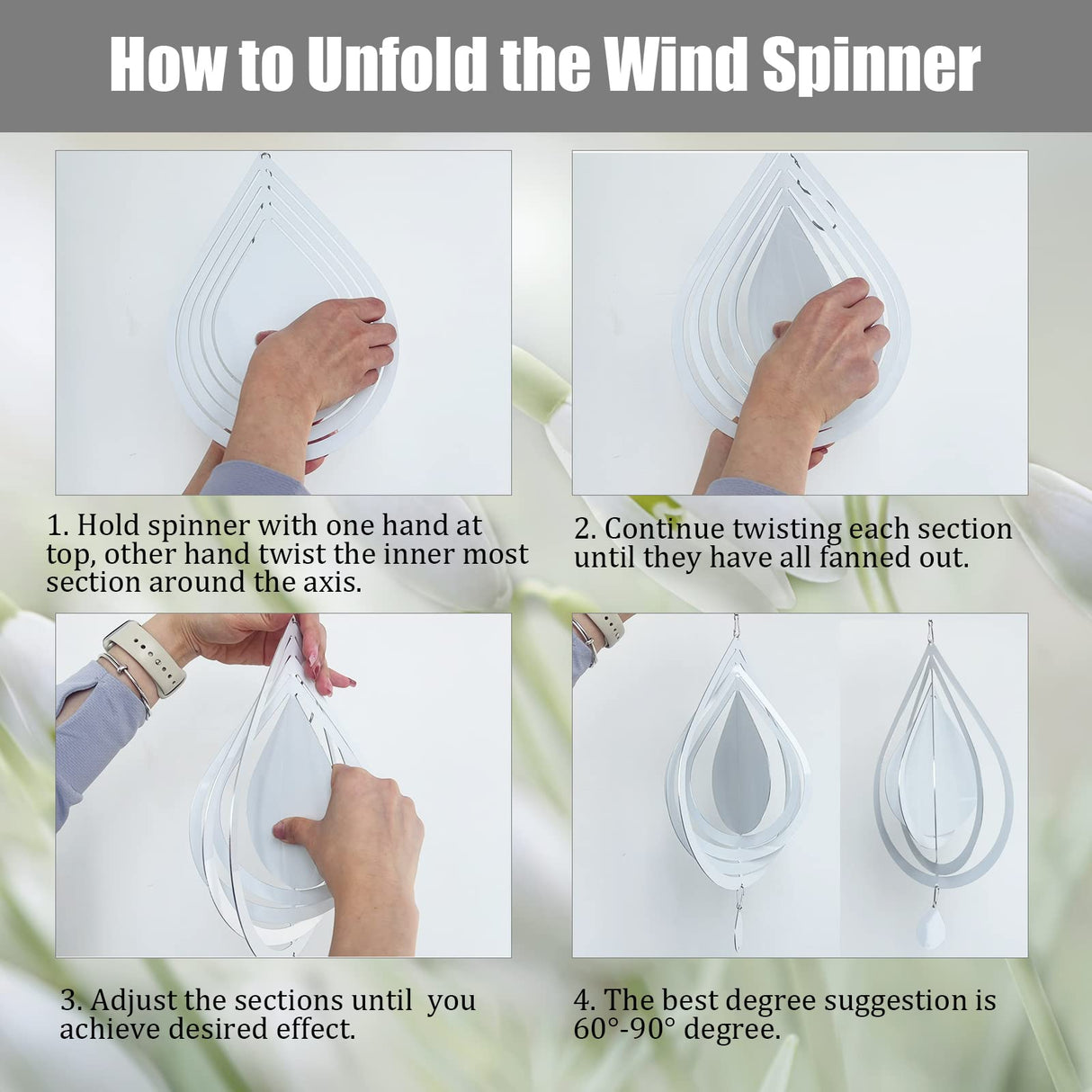 4Pack 8inch Sublimation Wind Spinner Blanks 3D Aluminum Metal Wind Sculpture Kinetic Spinners for Yard and Garden Indoor Art Ornaments Hanging Decoration (Water Drop) WindMage