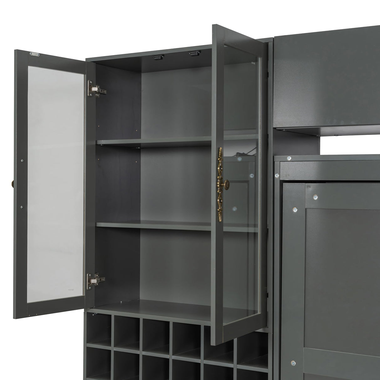 Ball & Cast Murphy Bed Queen Size Wall Bed with Sofa,Hideaway Cabinet w/Shelves USB & Light,can be Folded Bedframe,Glass Cabinet and Retro Handle,Wine,Top Storage,Space-Saving,for Apartment,Gray Ball & Cast