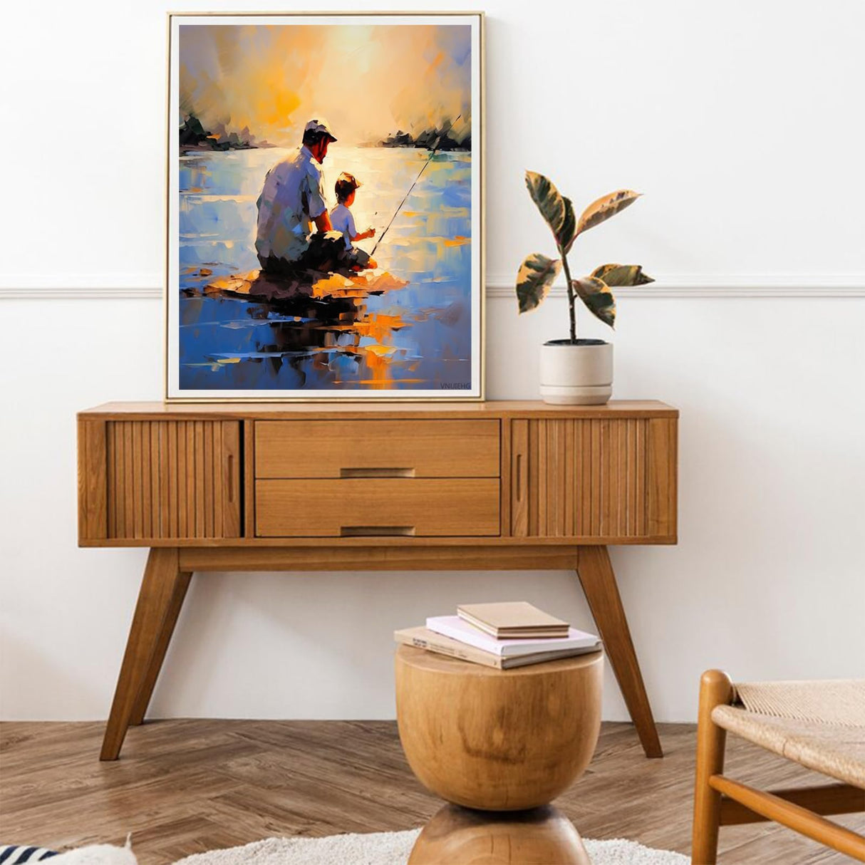 VNUIEHG DIY Paint by Numbers for Adults Father Fishing DIY Painting by Number Kits Oil Paint Drawing Canvas Home Decor Gift, 40x50cm Without Frame VNUIEHG