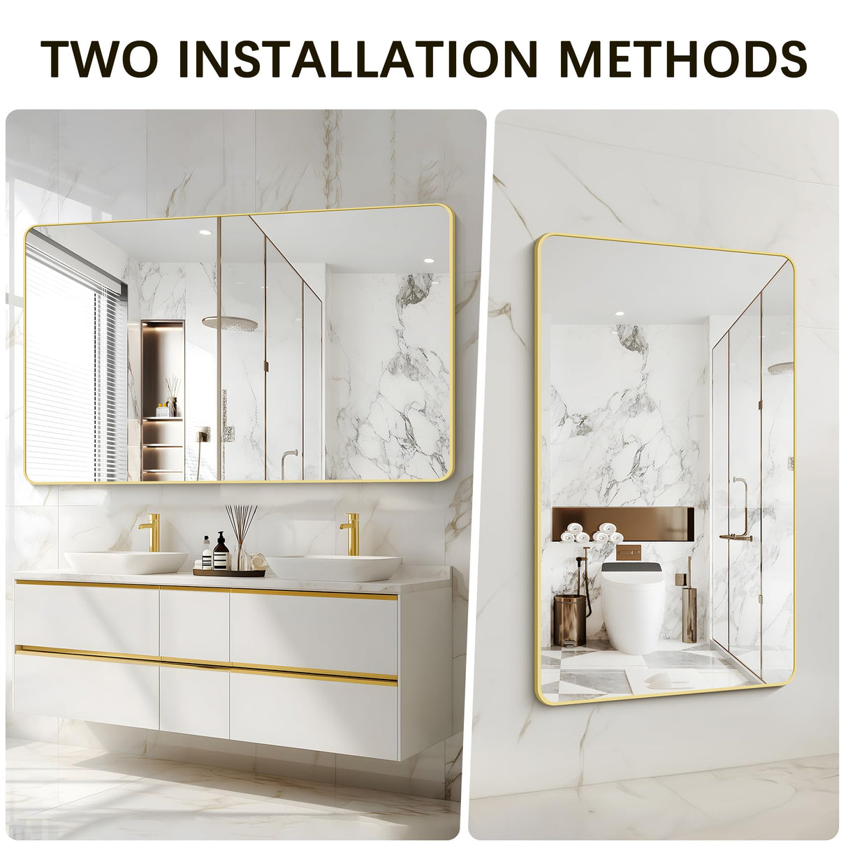 CIVENO 55"x36" Gold Bathroom Mirror, Large Rectangle Mirror, Rectangular Wall Mirror, Rounded Corner Vanity Mirror with Aluminum Metal Frame for Bathroom Bedroom Living Room CIVENO