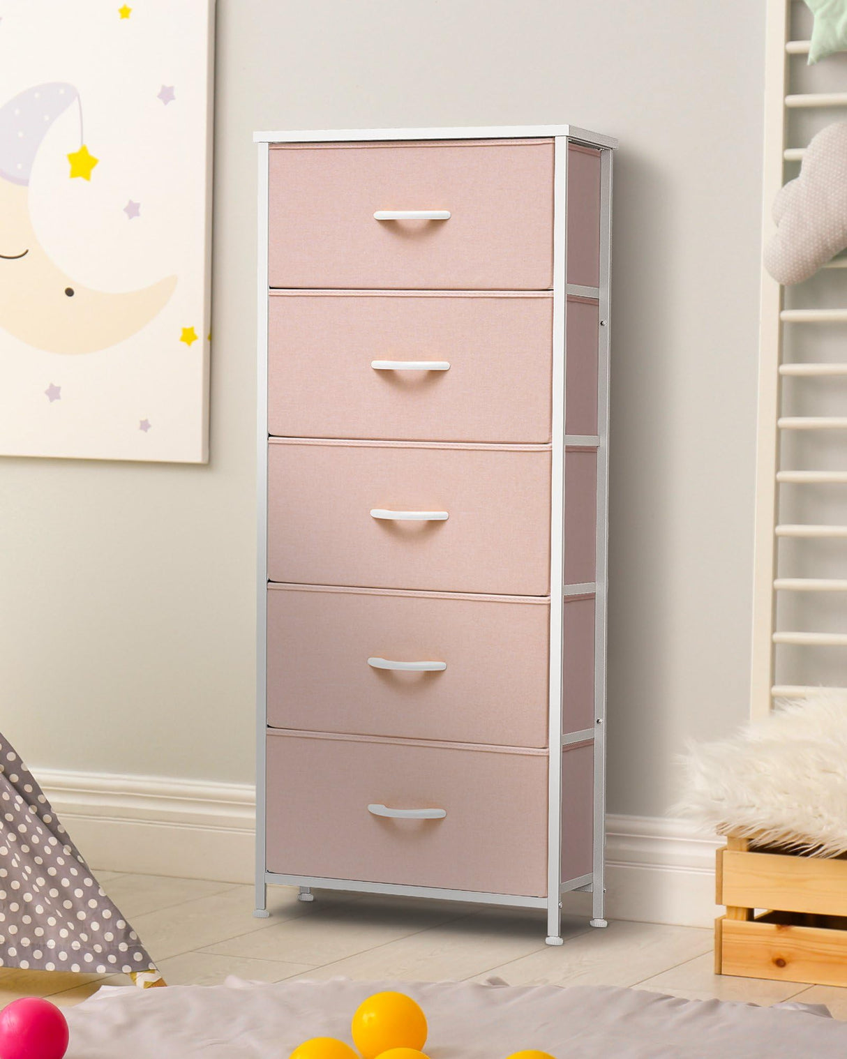 Crestlive Products Tall Dresser for Girls Bedroom, Chest of 5 Drawers, Fabric Storage Tower, Clothing Organizer for Bedroom, Hallway, Entryway, Closets, Nursery(Pink) Crestlive Products